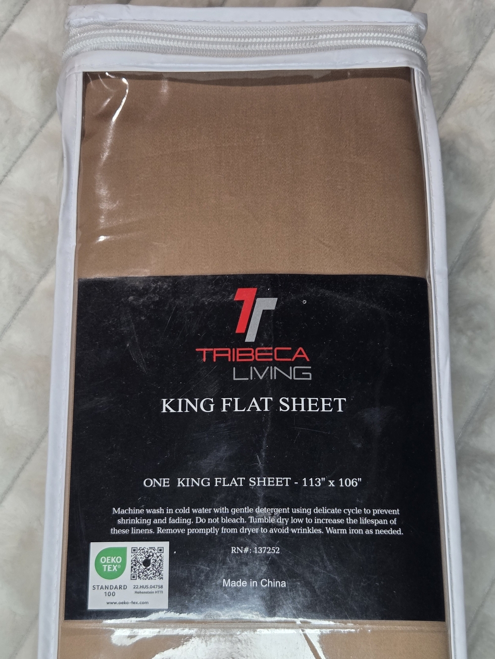 Tribeca Living King Flat Sheet Tan Brown 500 TC Egyptian Cotton New 113x106